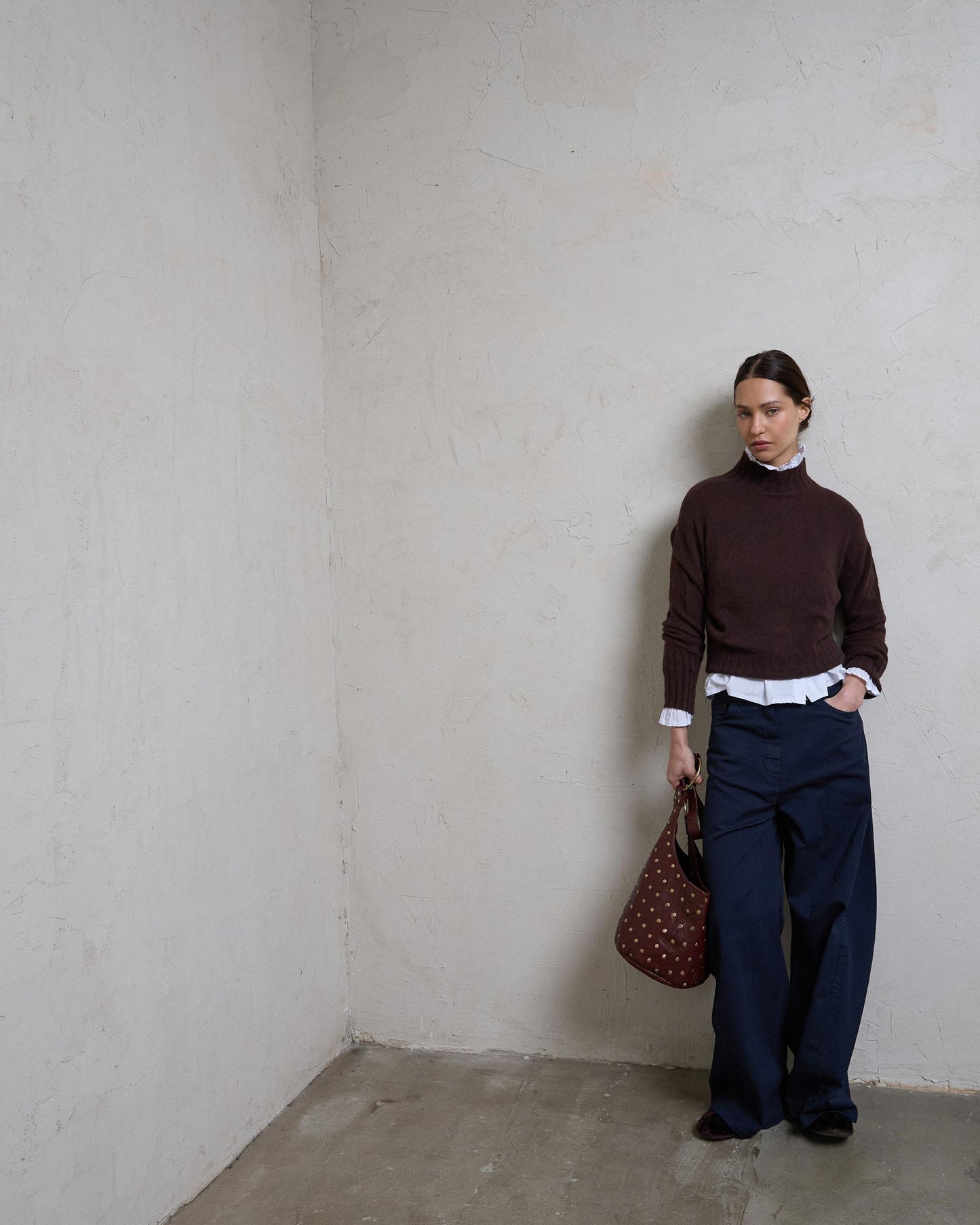 Jersey Cuello Alto Rib Marrón