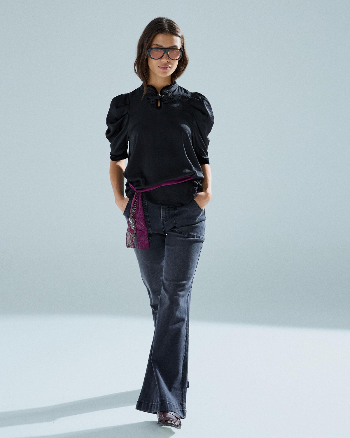 Blusa Alamar Detalle Terciopelo Negro