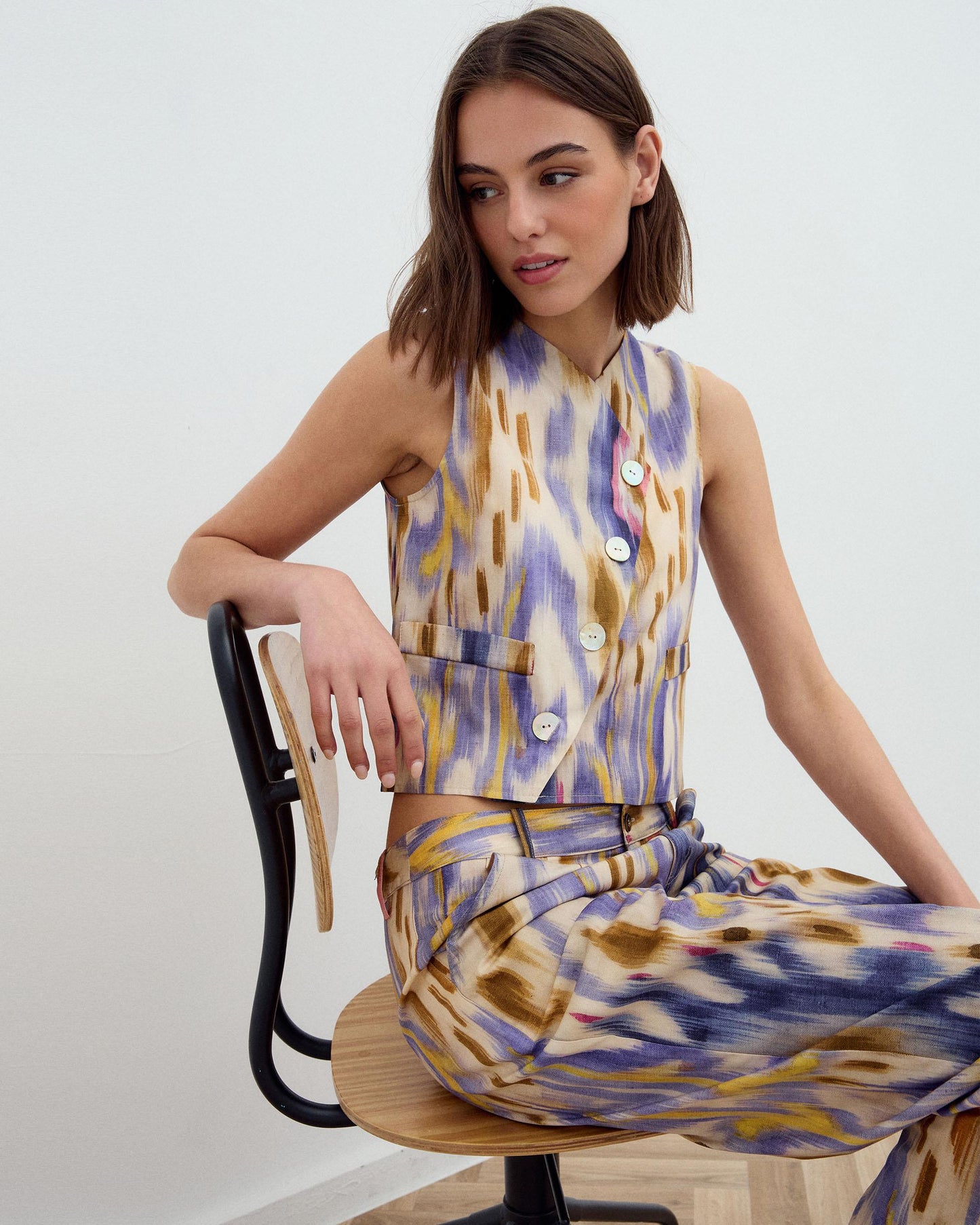 Multicolor Tie-Dye Ethnic Vest with Side Buttons
