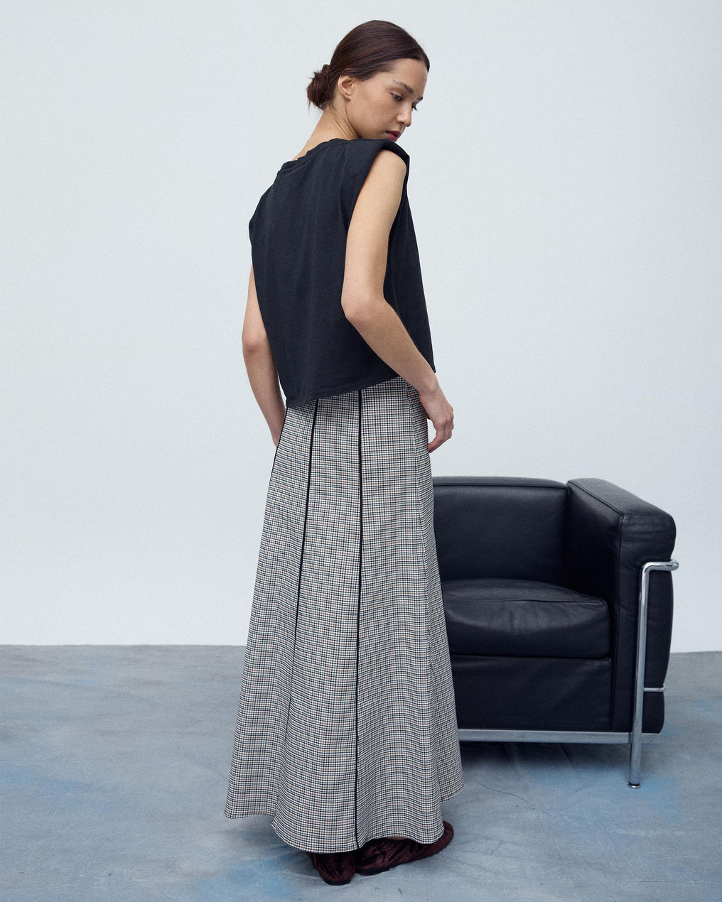 Falda Cuadros Nervios Contraste Negro