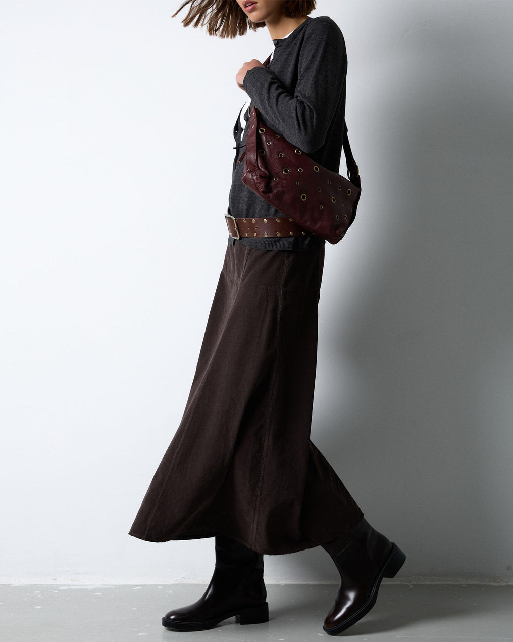 Brown Yoke Micropana Skirt