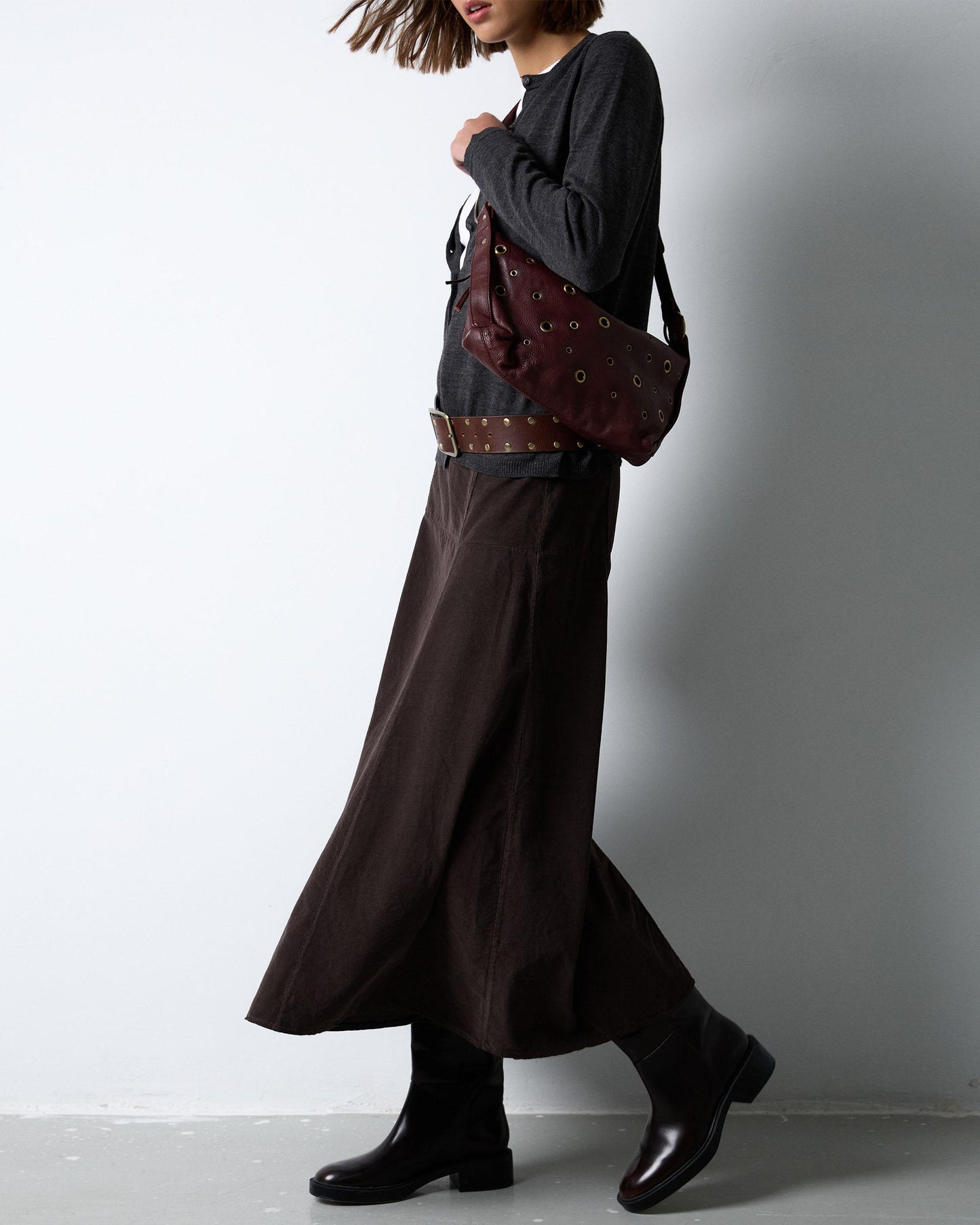 Brown Yoke Micropana Skirt
