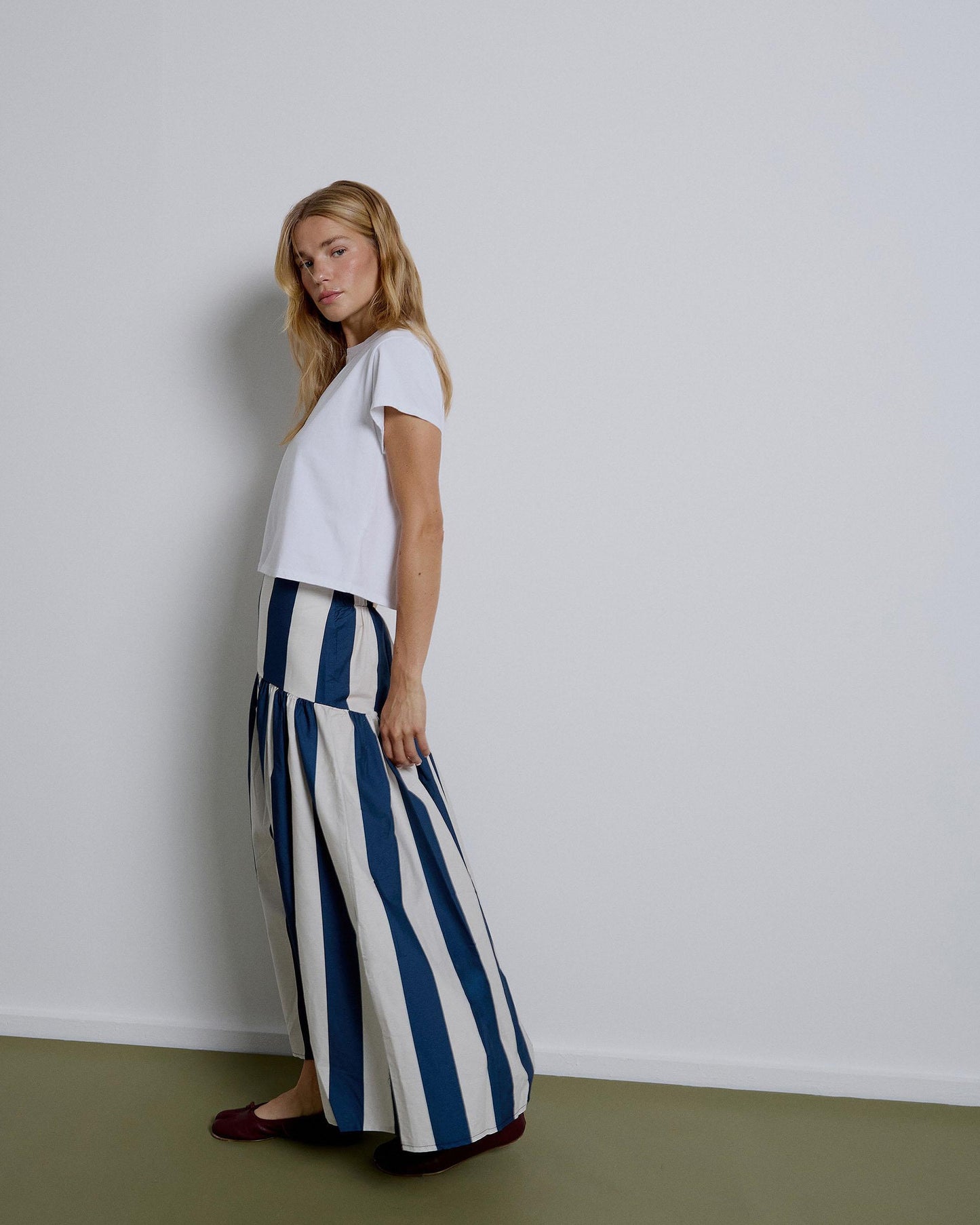 Long Skirt Yoke Dark Blue Stripes