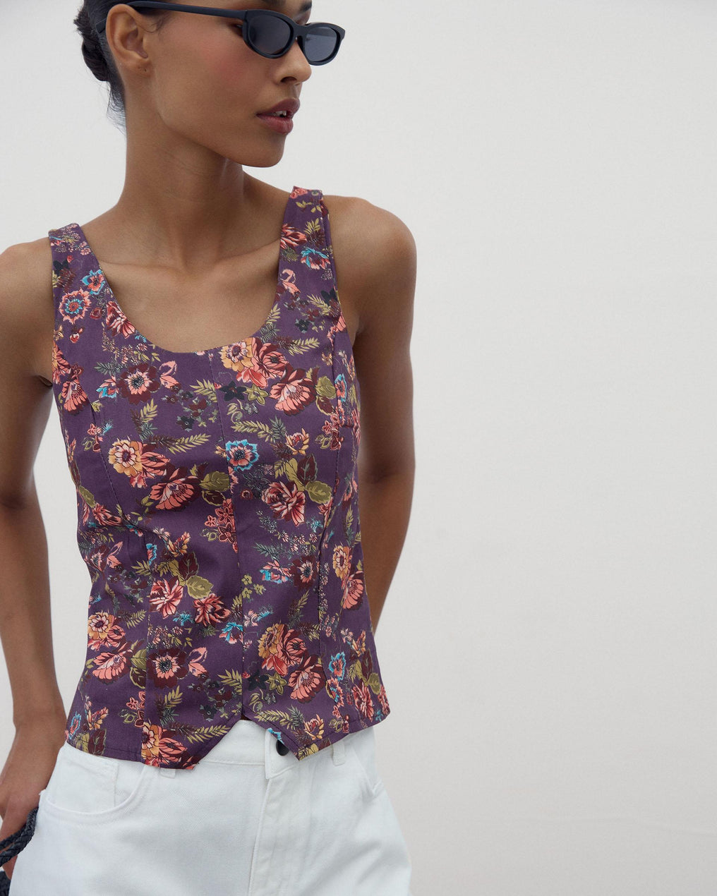 Top Corpete Estampado Floral Roxo
