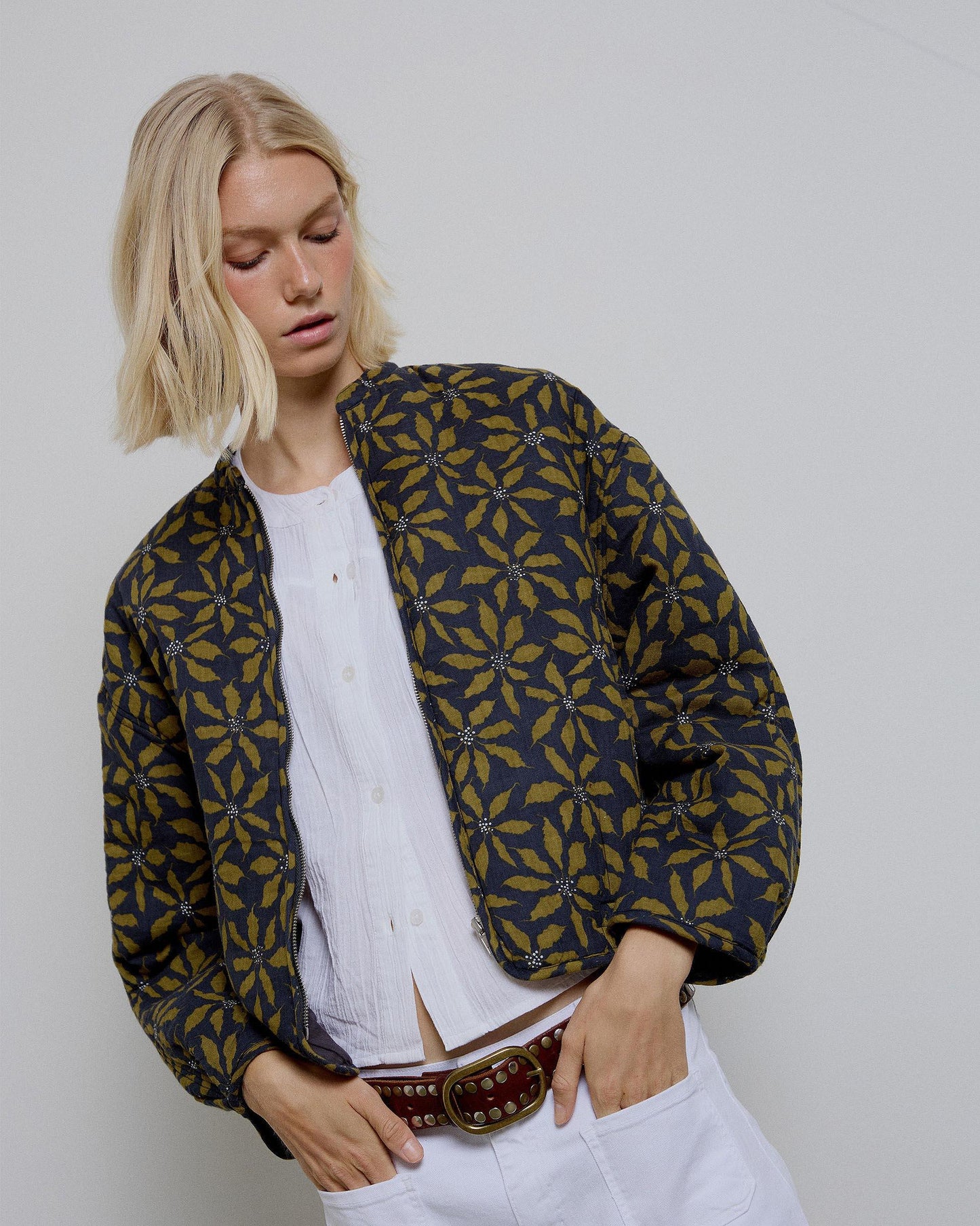 Yellow Palm Tree Print Bomber Jacket