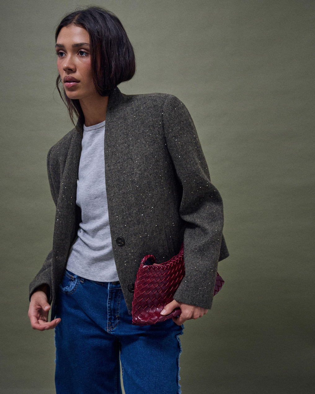 Jaqueta Coll Alt Lluentons Amb Llana Gris