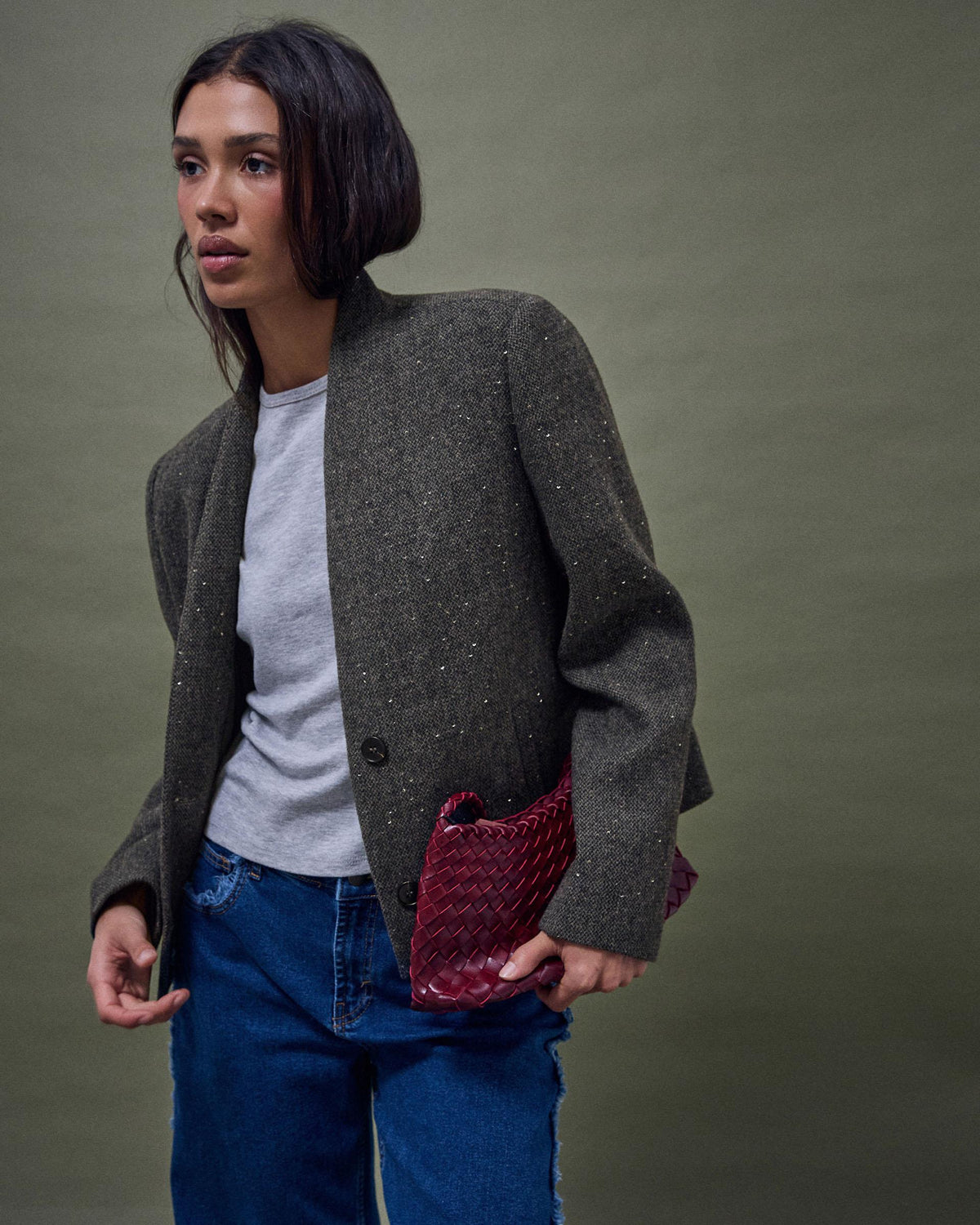 Jaqueta Coll Alt Lluentons Amb Llana Gris