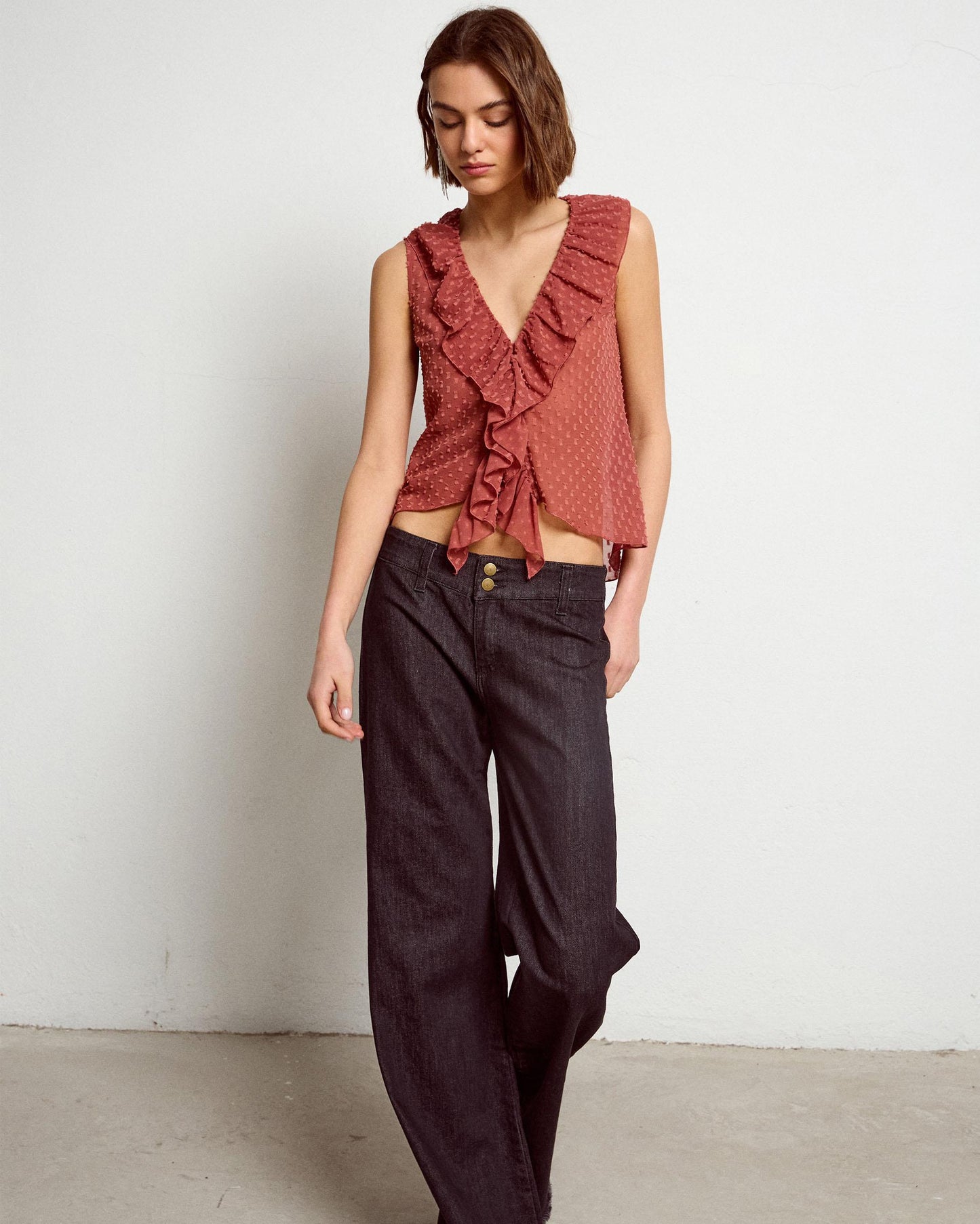 Black Double Button Waist Jeans