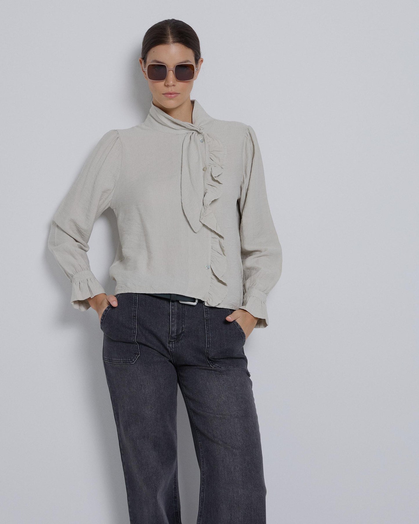 Raw Ruffle Bow Blouse