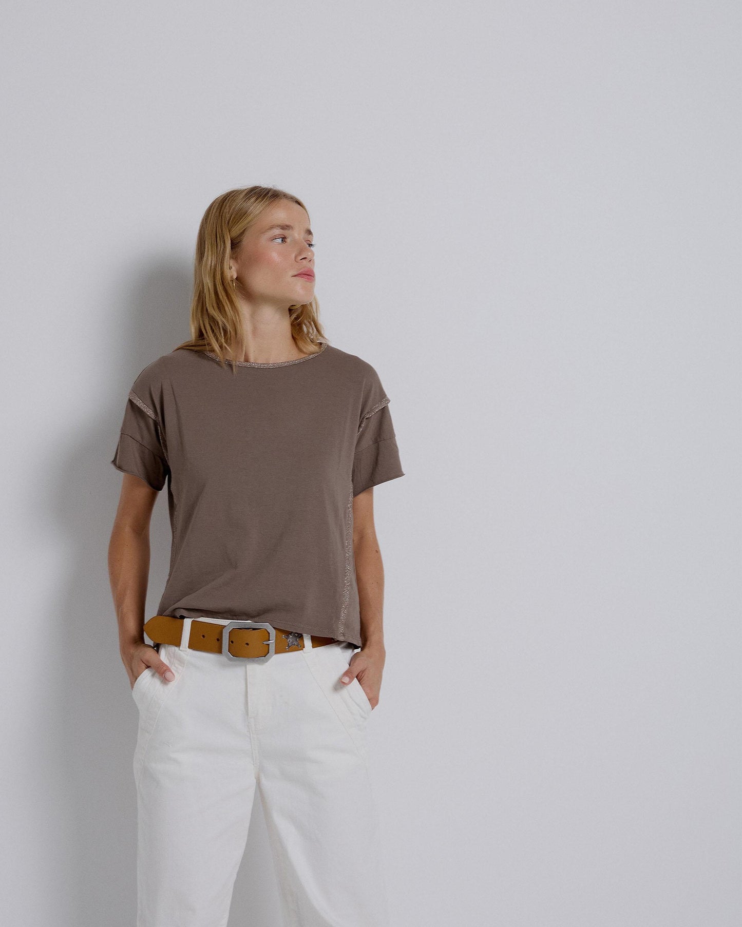 Camiseta Nervios Lurex Taupe