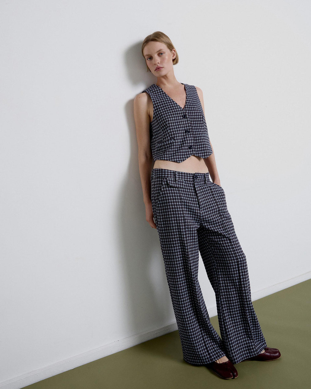 Blue Checkered Lapel Trousers