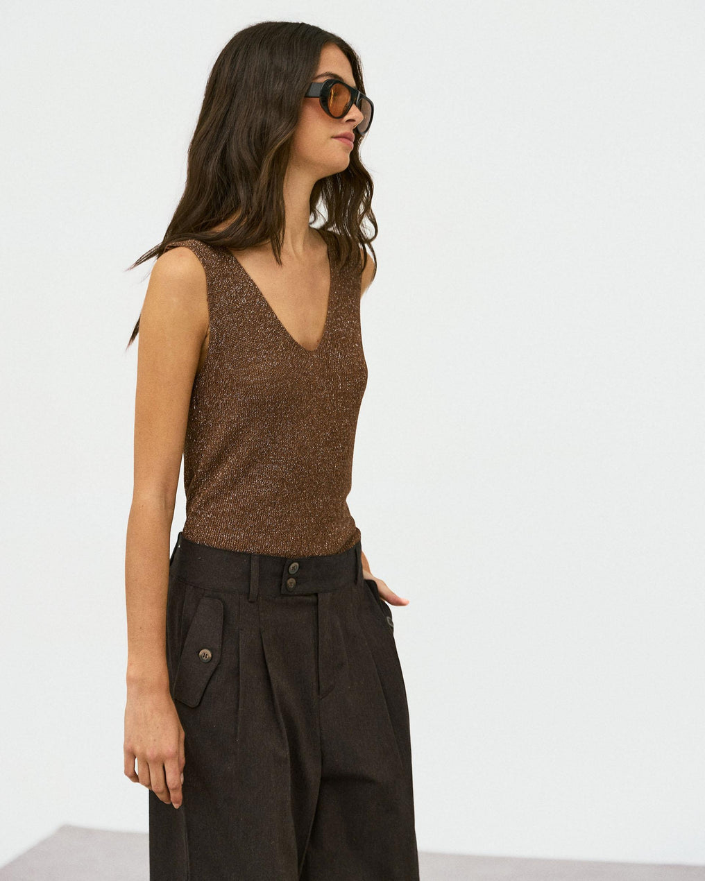 Top Bretelles Lurex Marron
