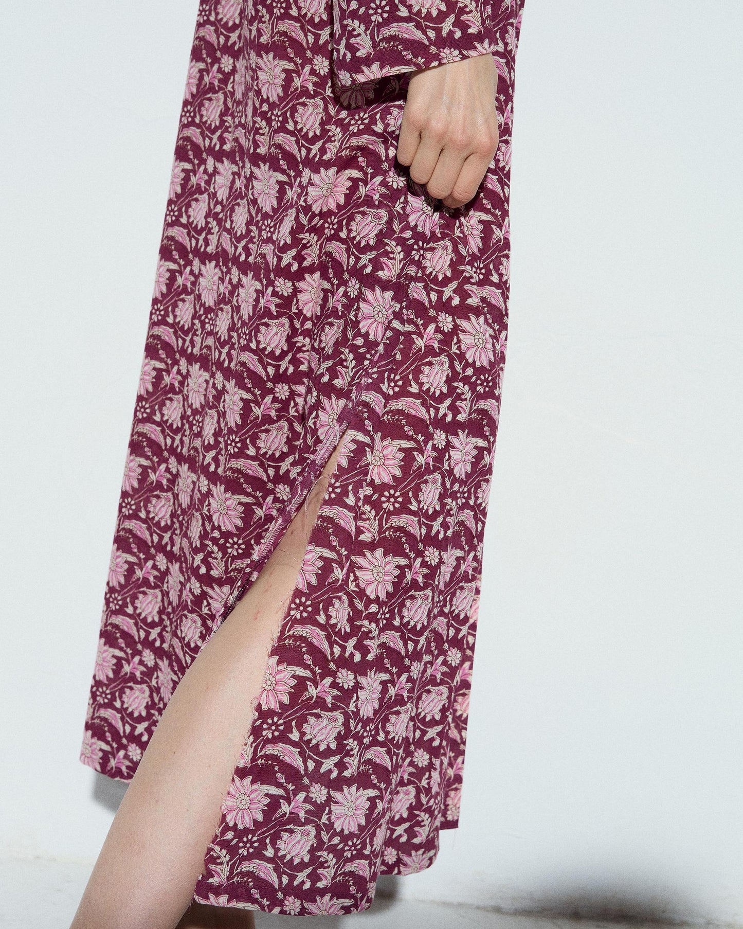 Burgundy Floral Print Shirt Dress