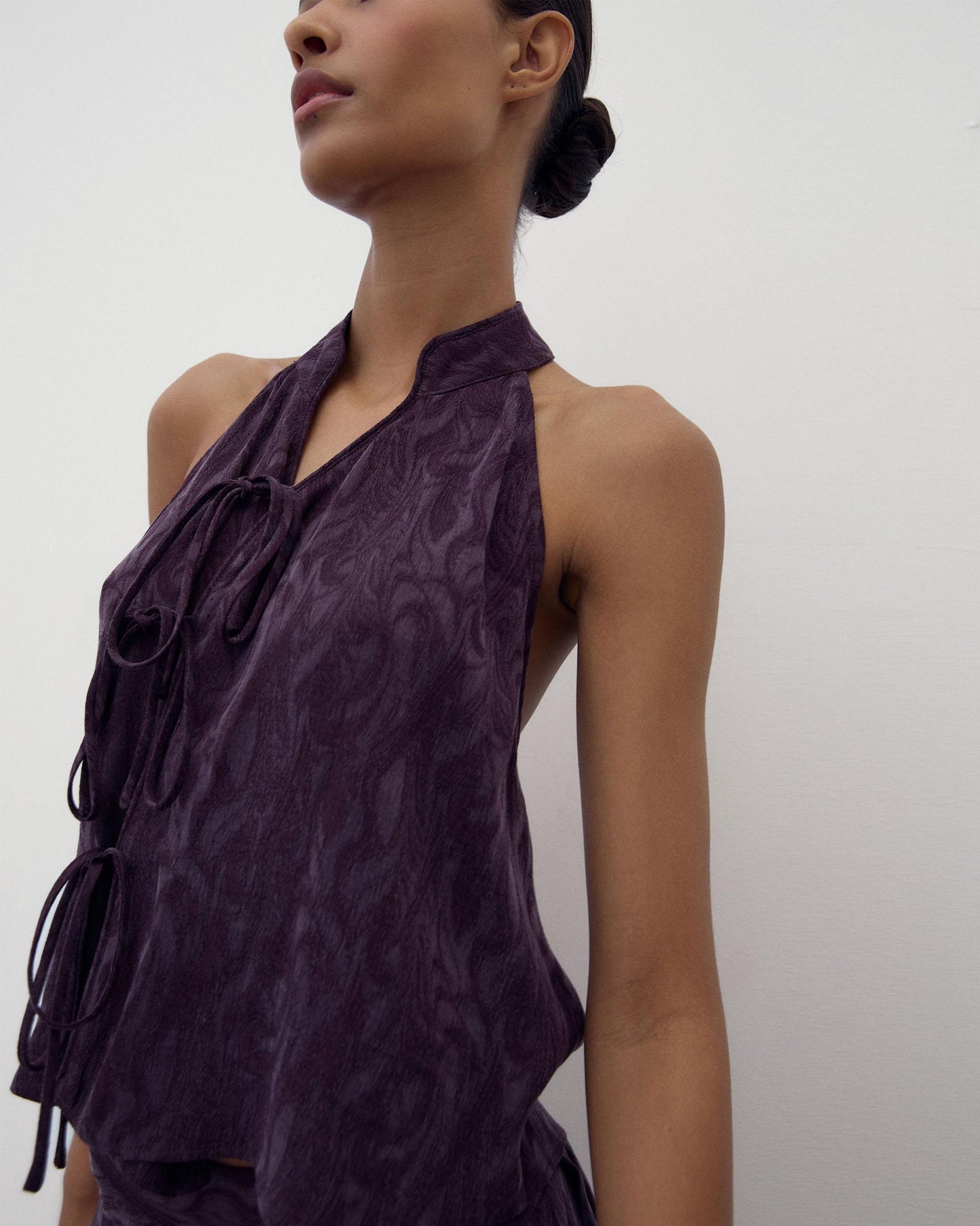 Top Halter Laçadas Jacquard Roxo