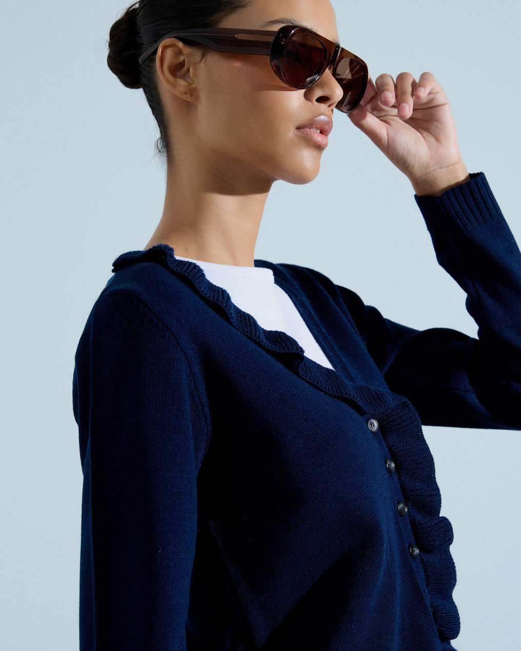 Chaqueta Volante Asimétrico Azul Oscuro