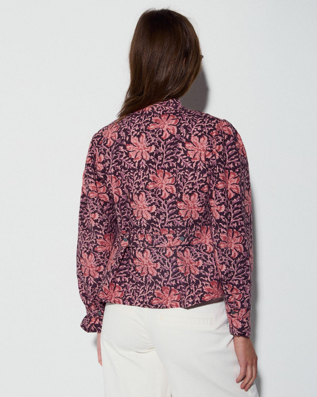 Chaqueta Botones Estampado Floral Rosa
