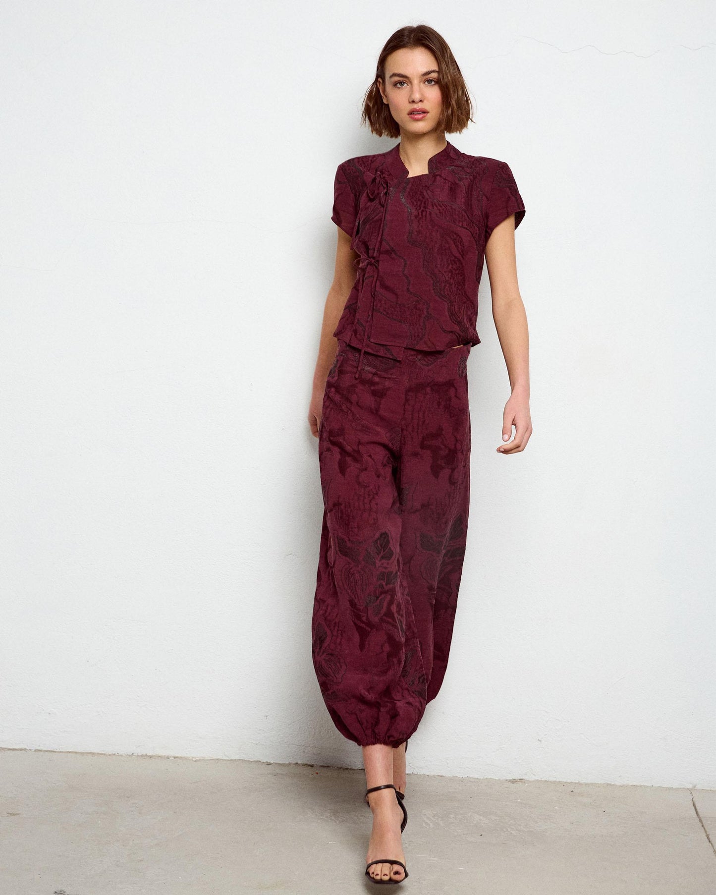 Pantalon Élastique Poignet Imprimé Grenat