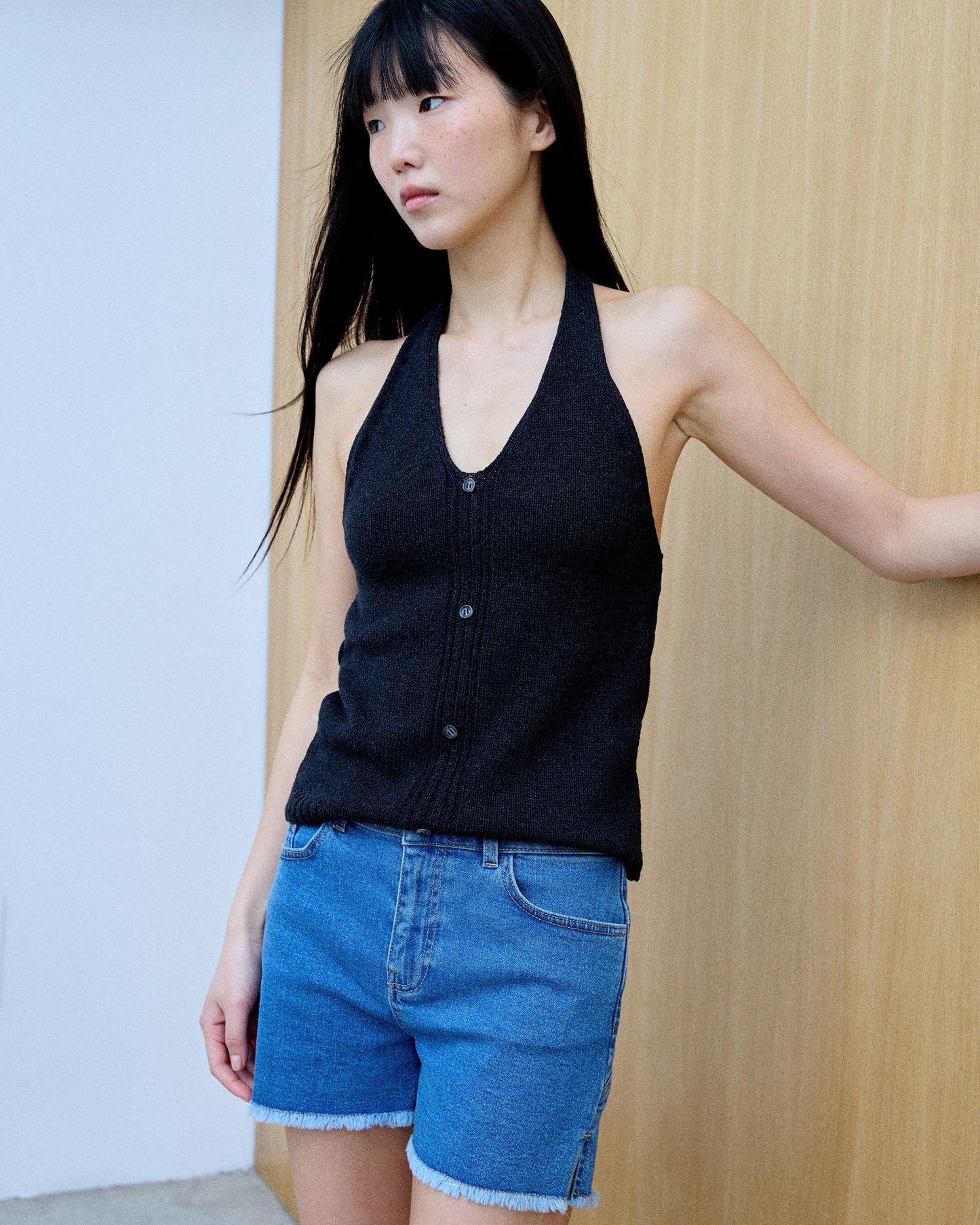 Anthracite Button-Up Halter Top
