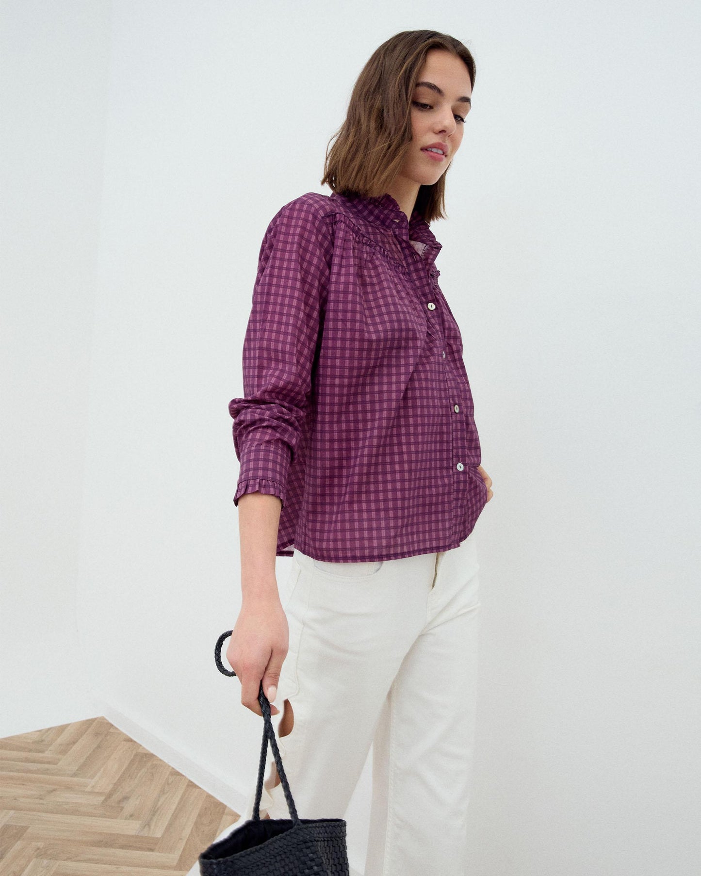 Purple Plaid Yoke Blouse