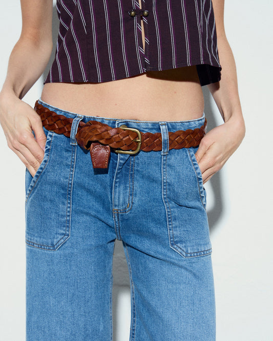 Cinturón Piel Trenzado Marrón