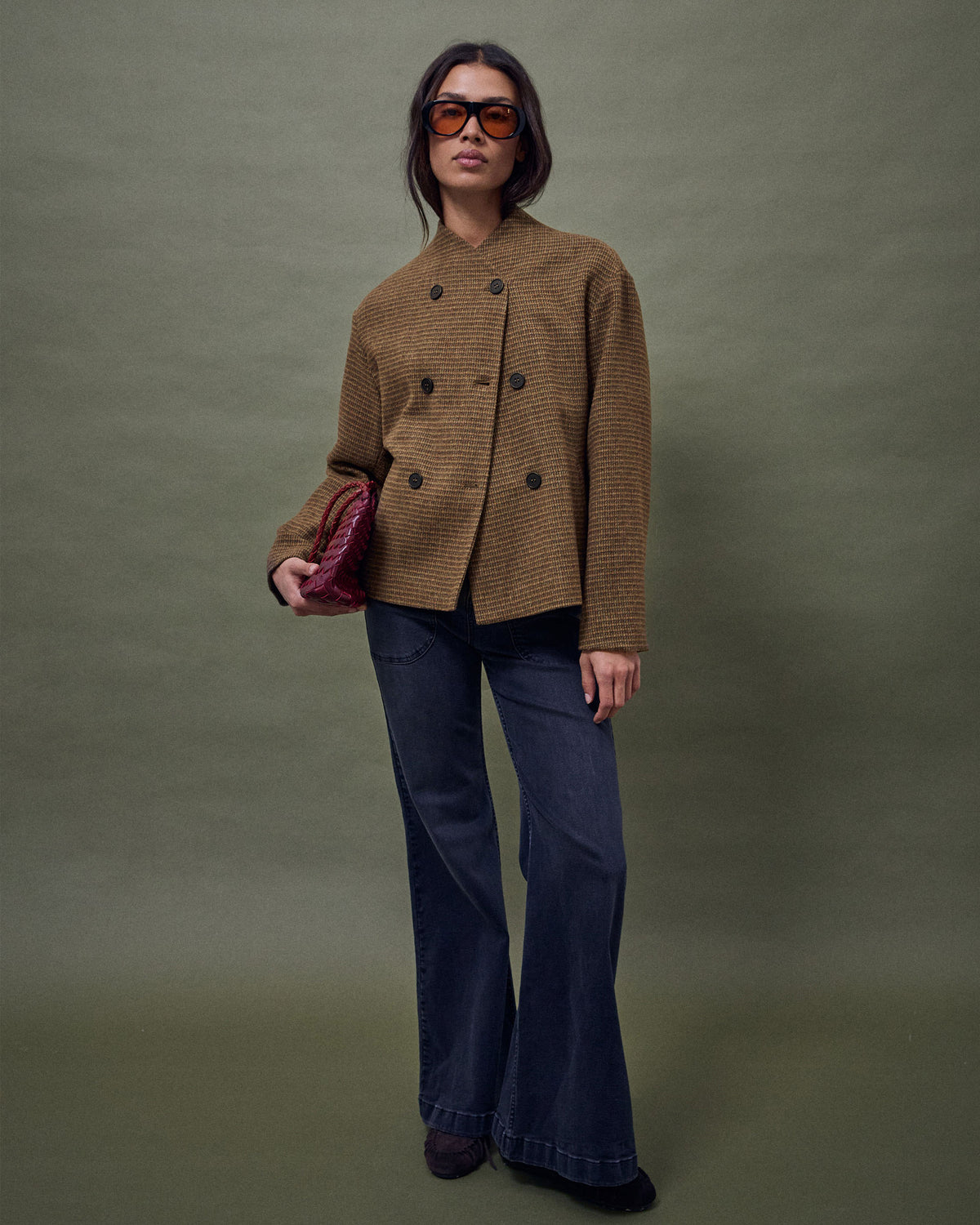Chaqueta Botóns Dianteiros Mestura de La Marrón