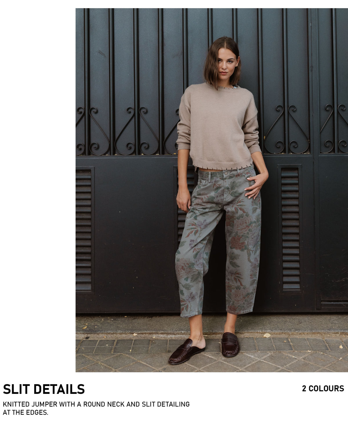 Pull Beige Foncé à Bords Francs