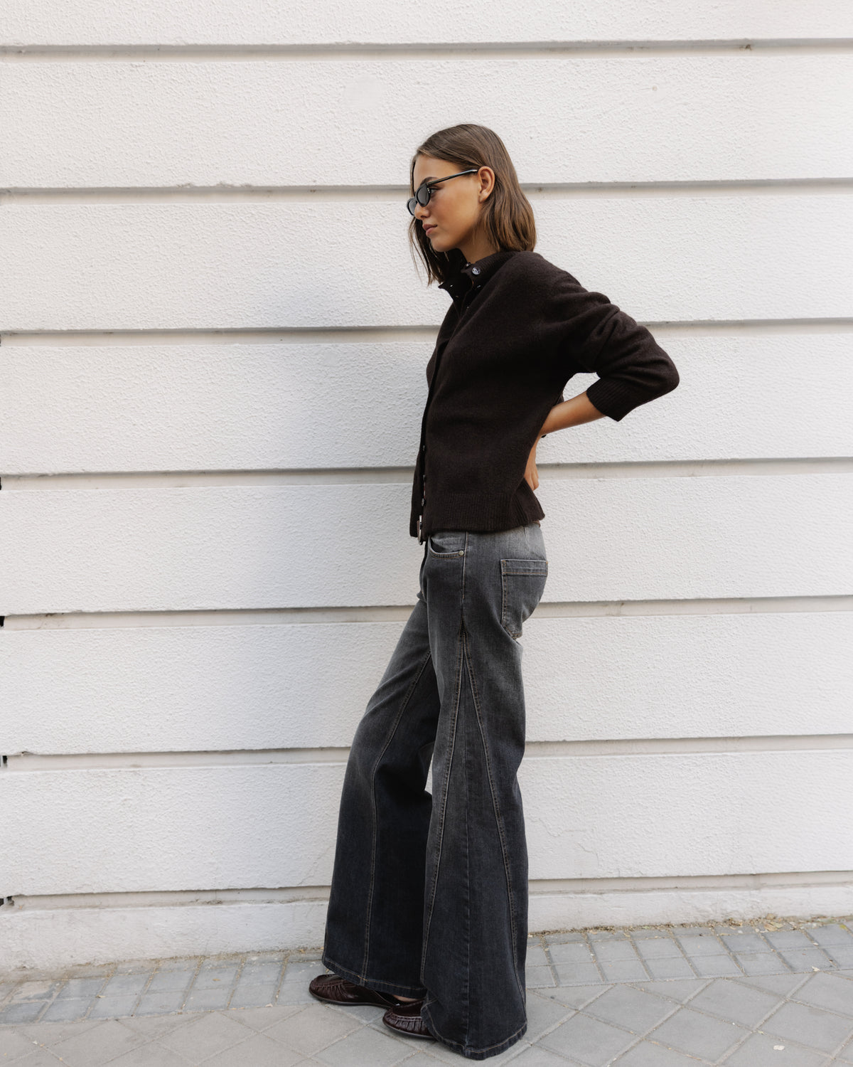 Cardigan Marron à Col Montant et Boutons