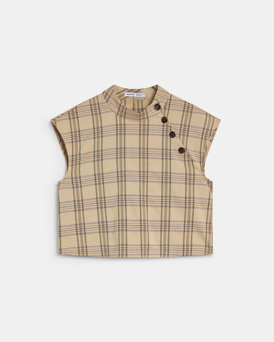Top Botones Laterales Cuadros Beige