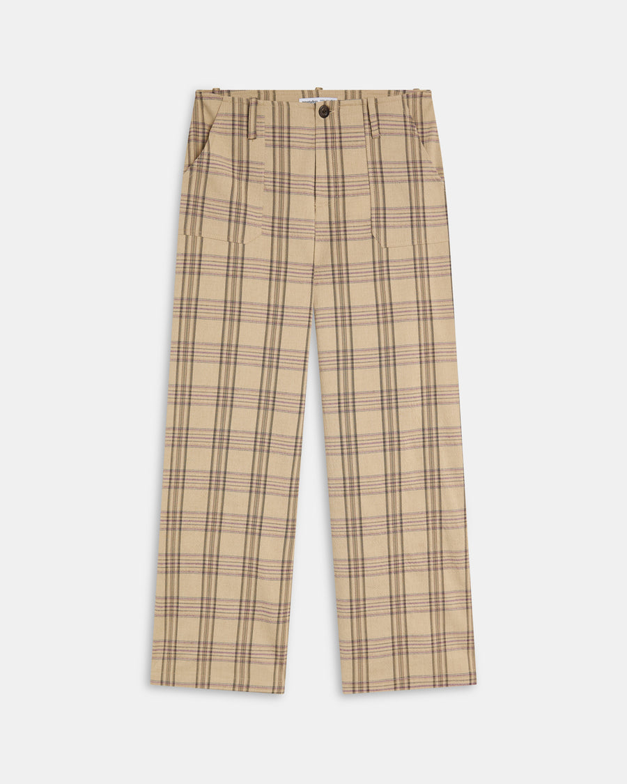 Pantalón Sin Cinturilla Cuadros Beige