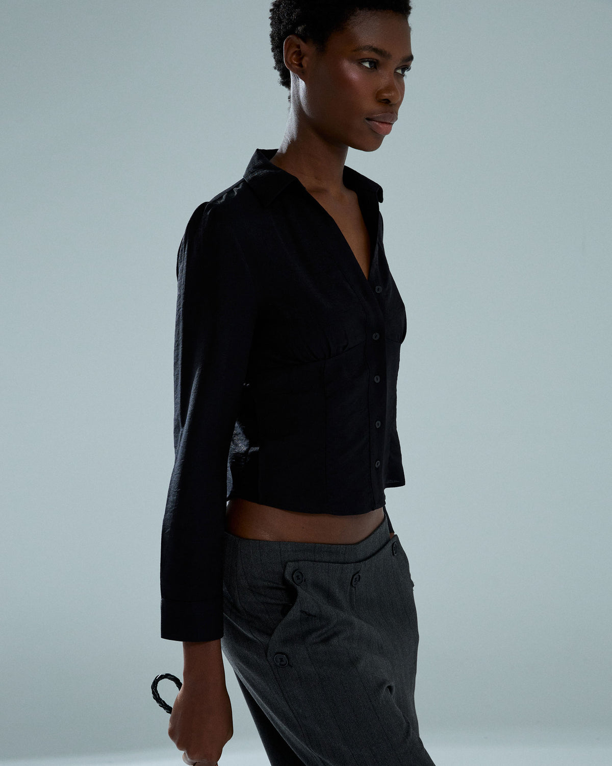Camisa Botones Pinzas Negro