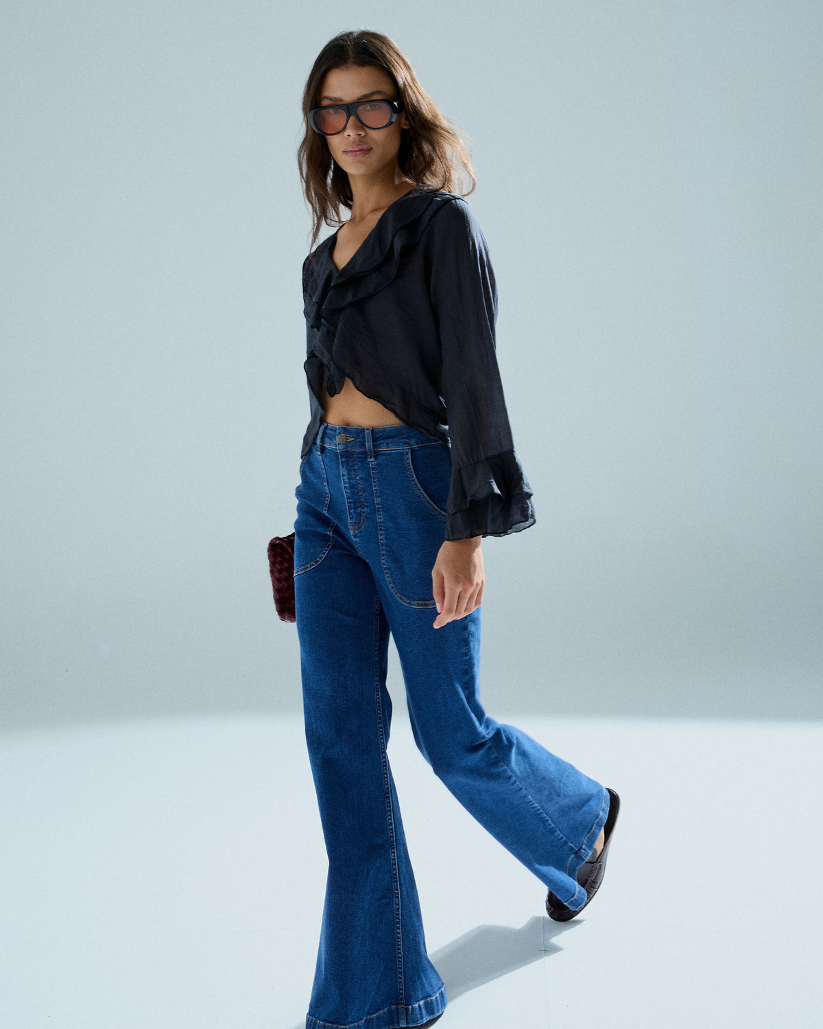 Brusa Tencel Volants Negre