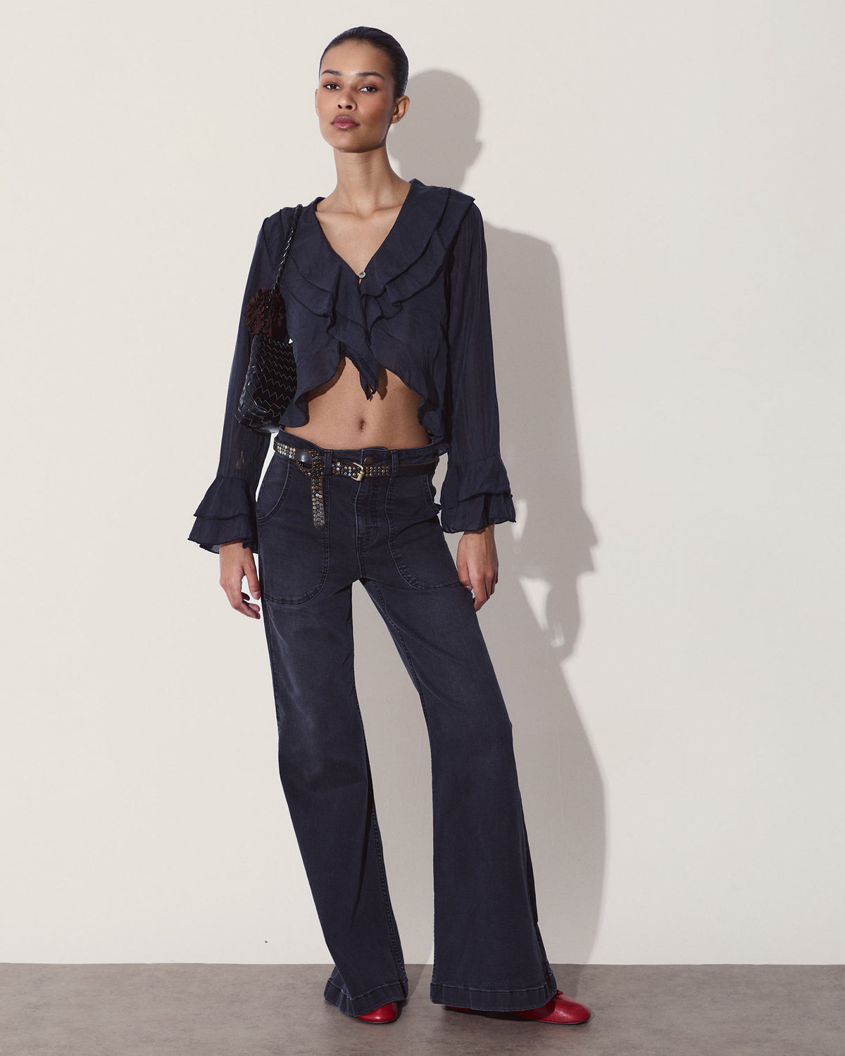 Blusa Tencel Volantes Negro