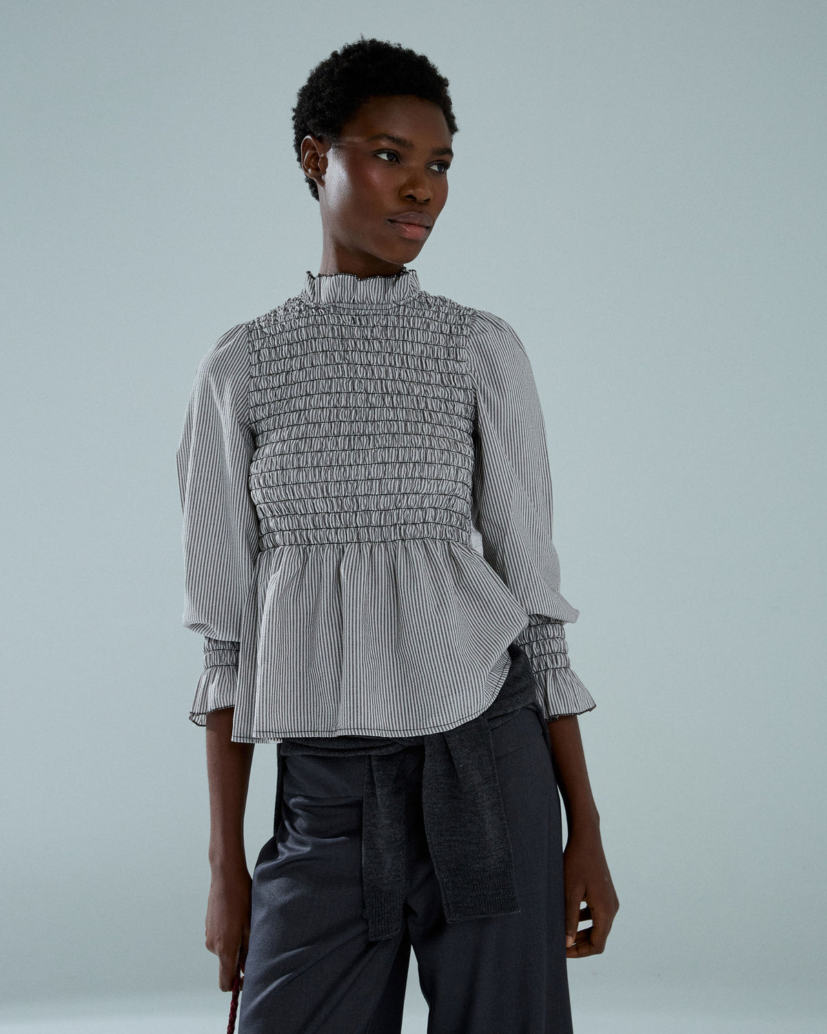 Blusa Manga Larga Engomada Rayas Marrón