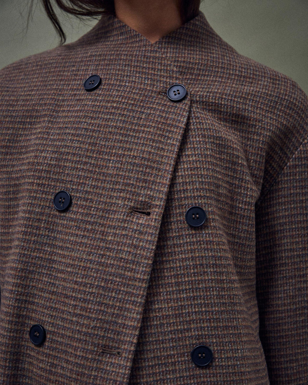 Chaqueta Botones Delanteros Mezcla Lana Marrón