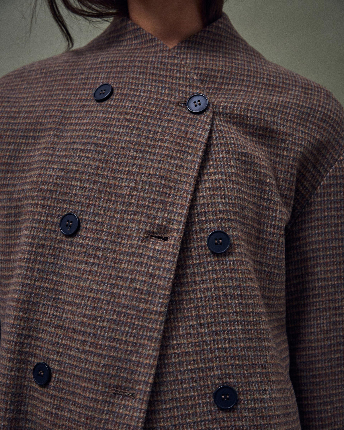 Chaqueta Botones Delanteros Mezcla Lana Marrón