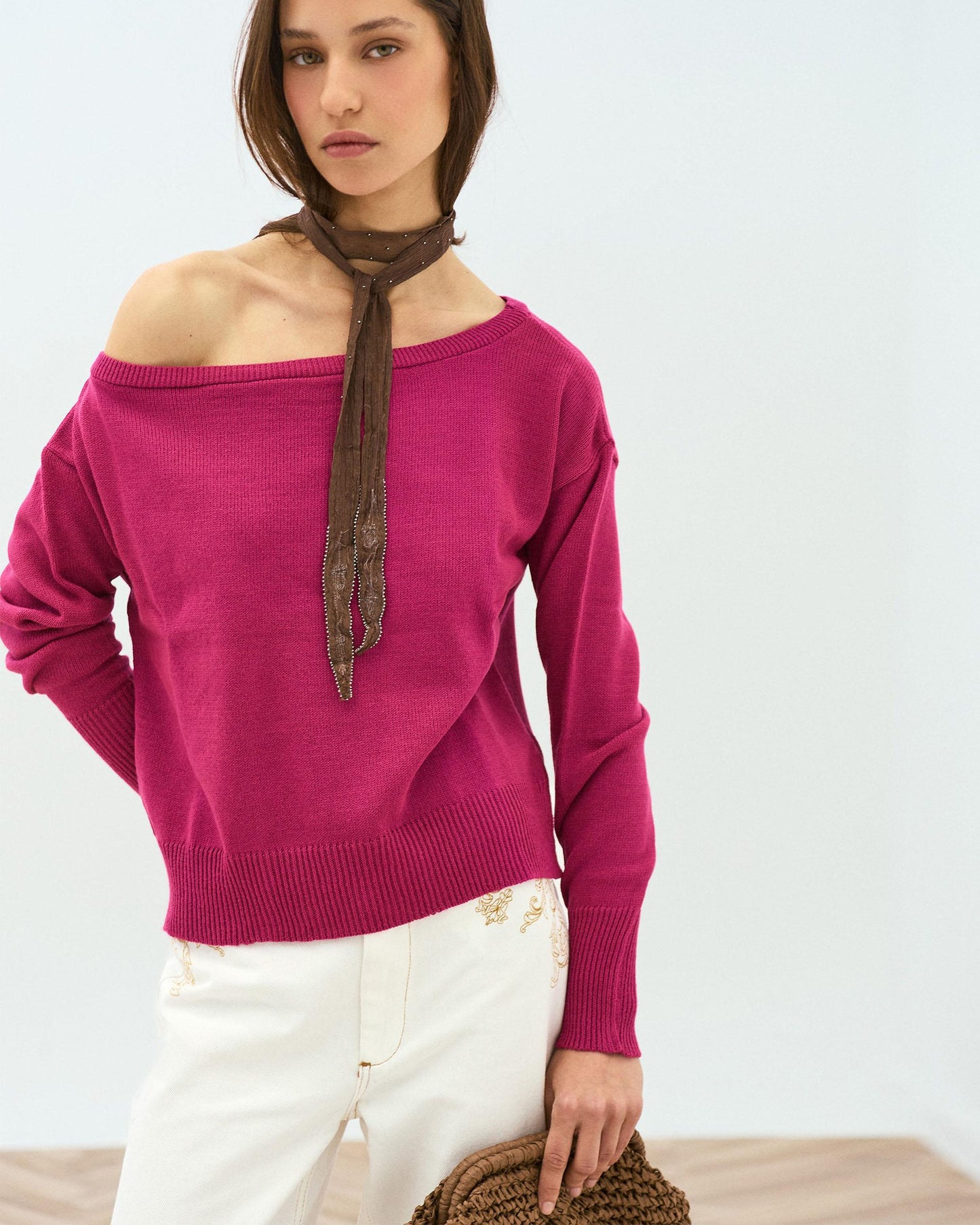 Pull Col Asymétrique Fuchsia