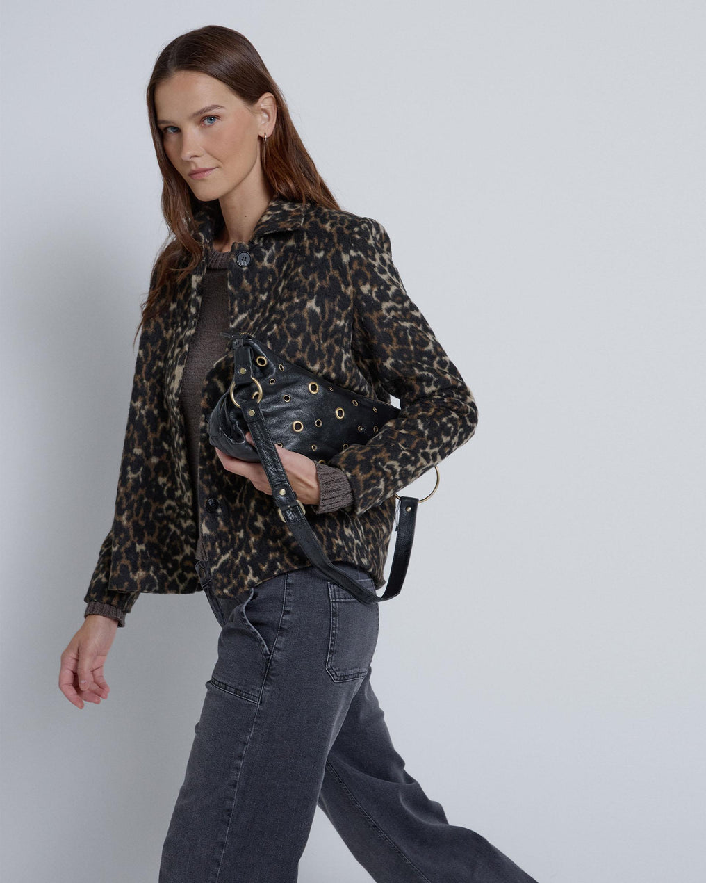 Casaco Animal Print com Lã Castanha