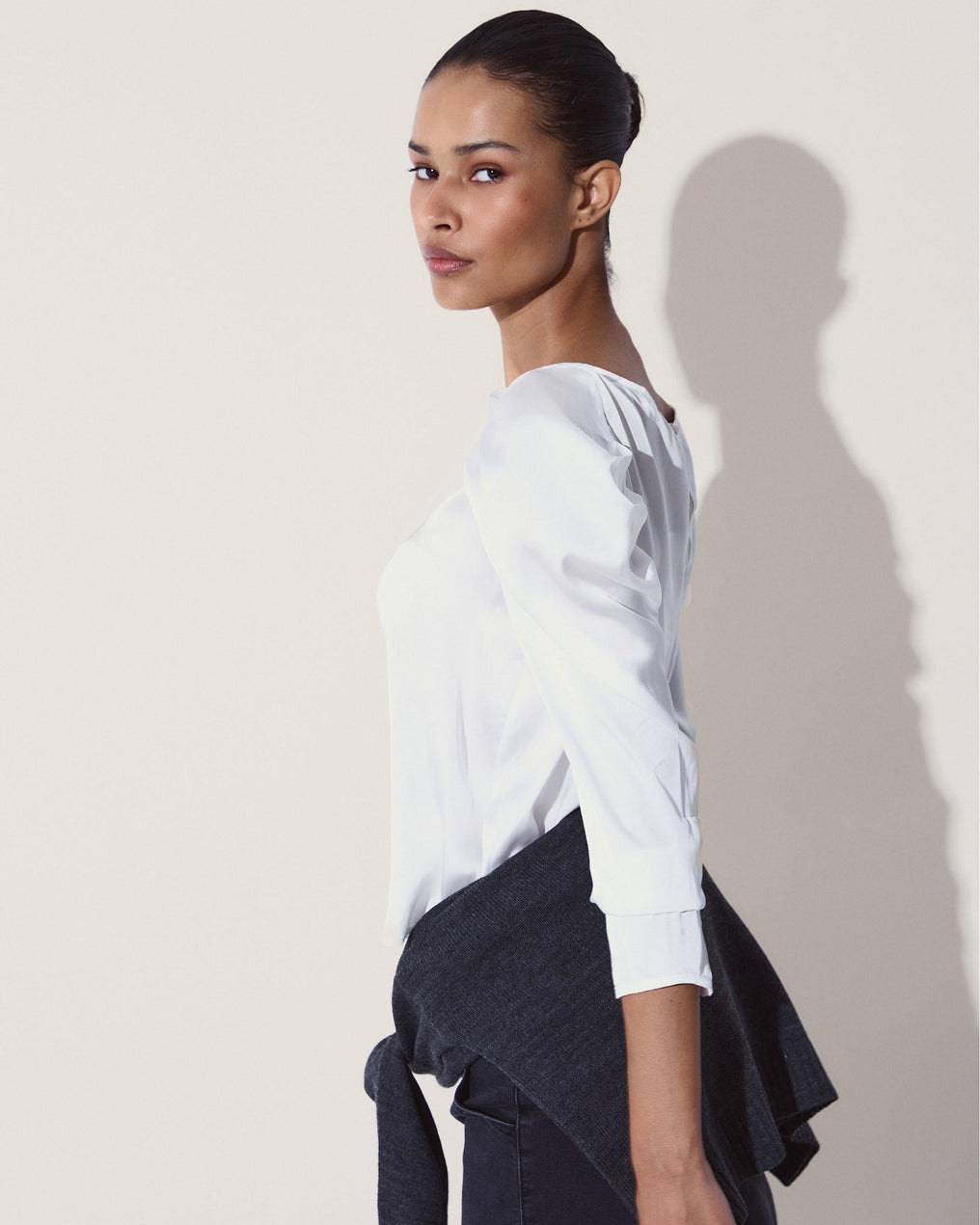 Blusa Manga Abullonada Blanca