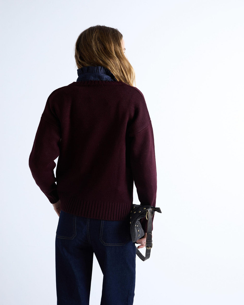 Burgundy Ribbed V-Neck Sweater