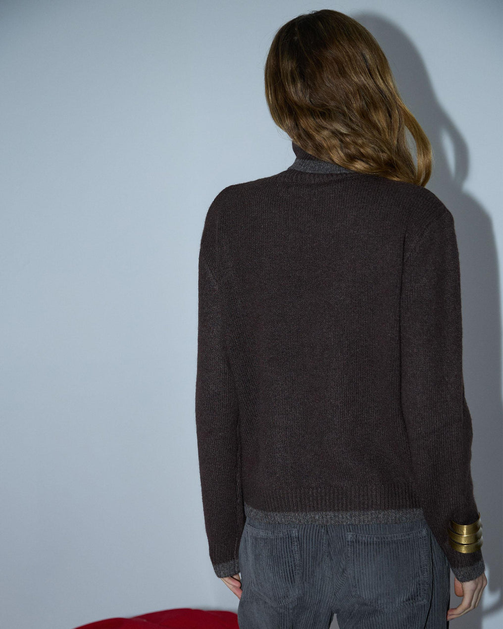Brown Contrasting Turtleneck Sweater