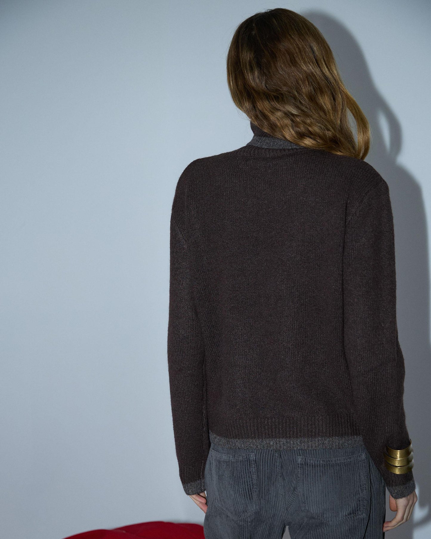 Brown Contrasting Turtleneck Sweater