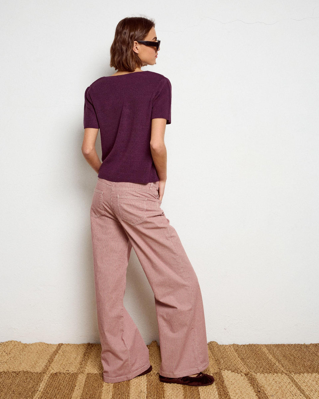 Jeans às Riscas Cor de Rosa