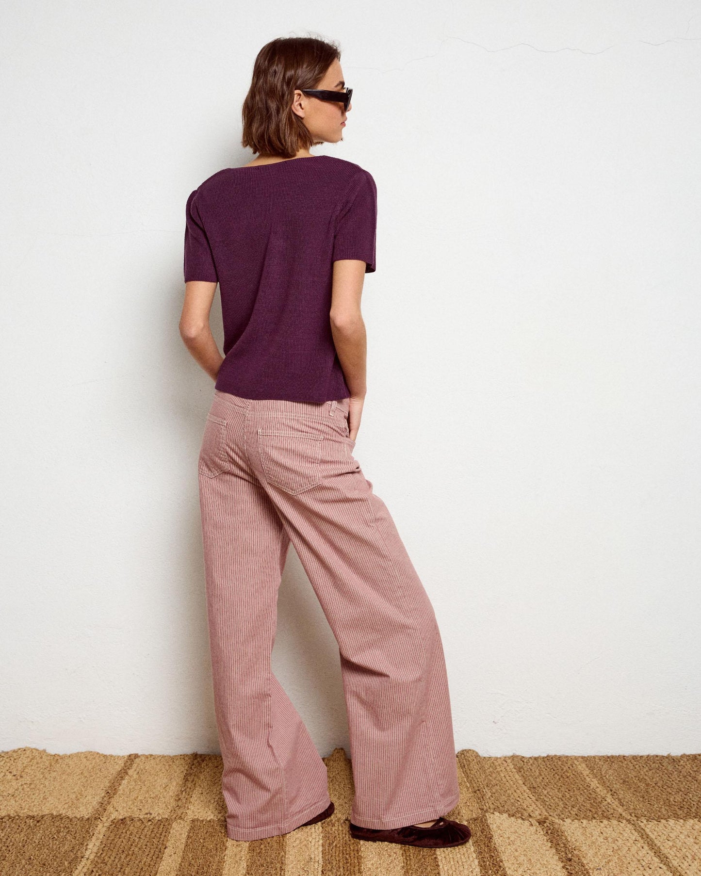 Jeans às Riscas Cor de Rosa