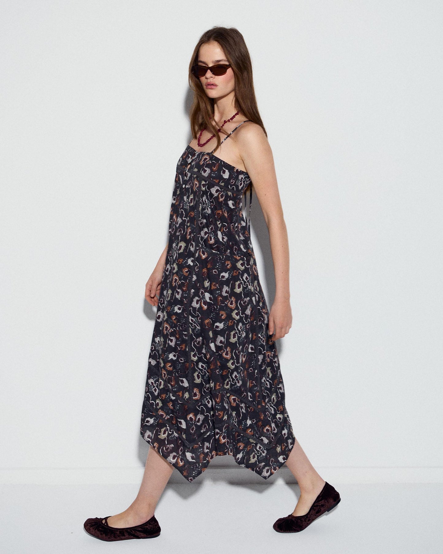 Vestido Puntillas Bolsillos Estampado Floral Antracita