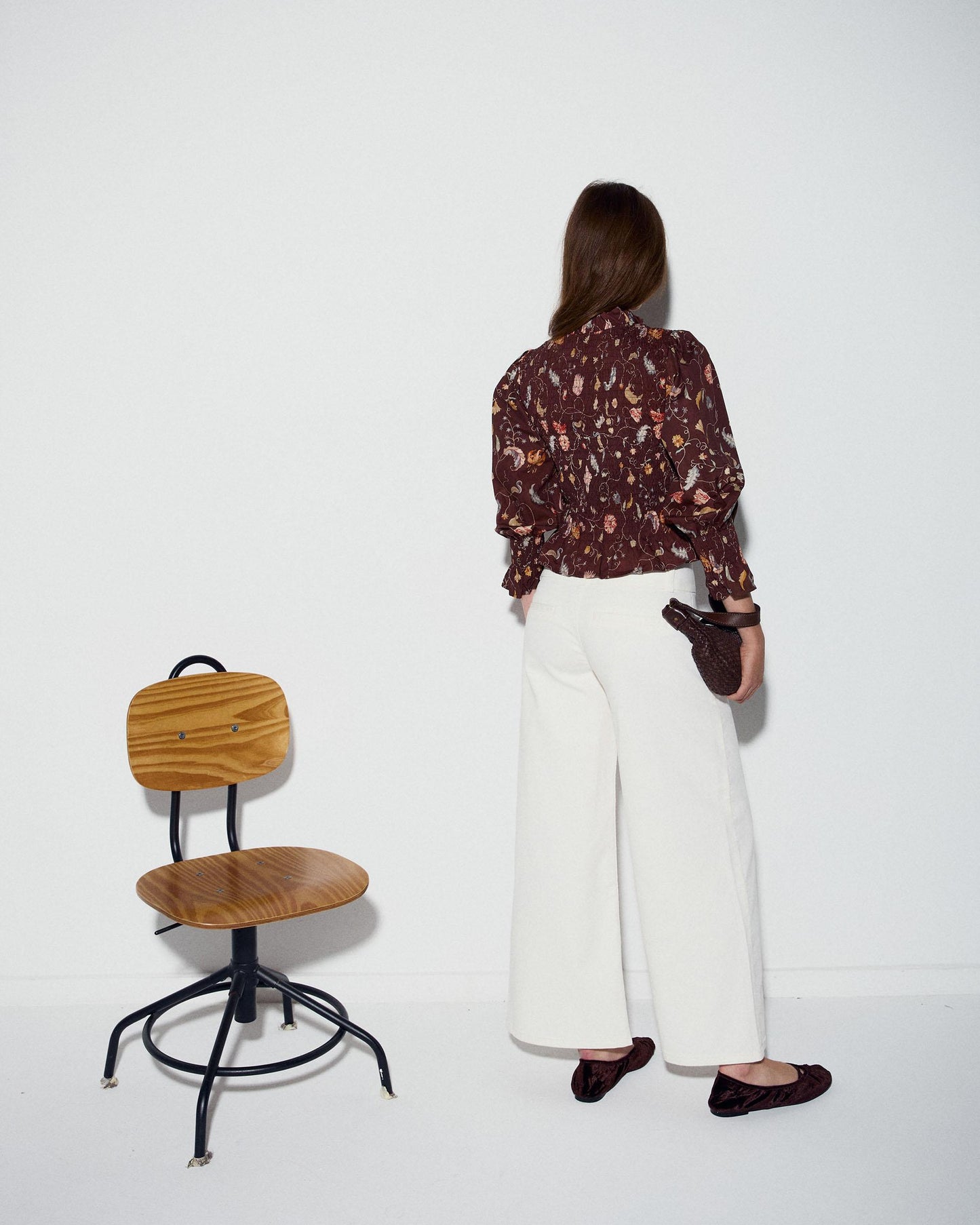 Brown Floral Print Honeycomb Blouse