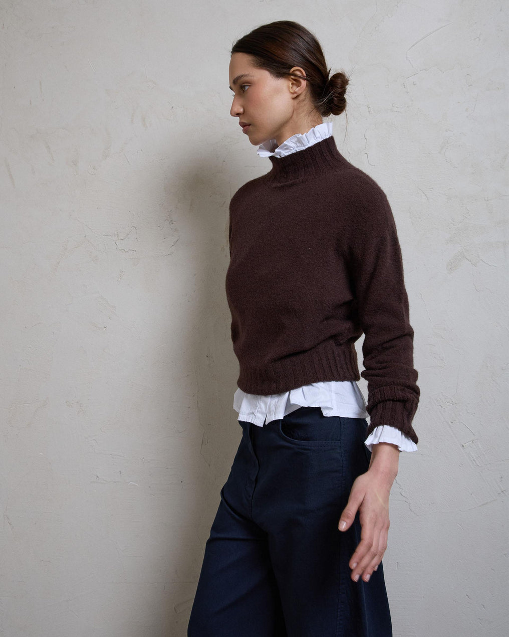 Jersey Cuello Alto Rib Marrón