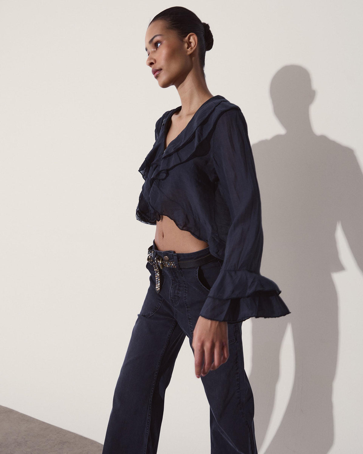 Blusa Tencel Volantes Negro