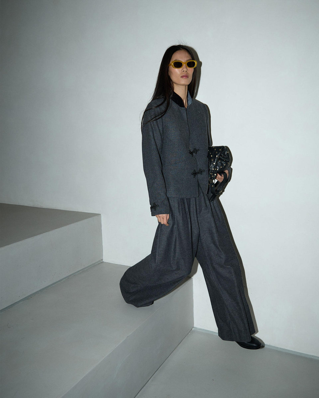 Gray Wool Blend Coat with Japanese Zippers