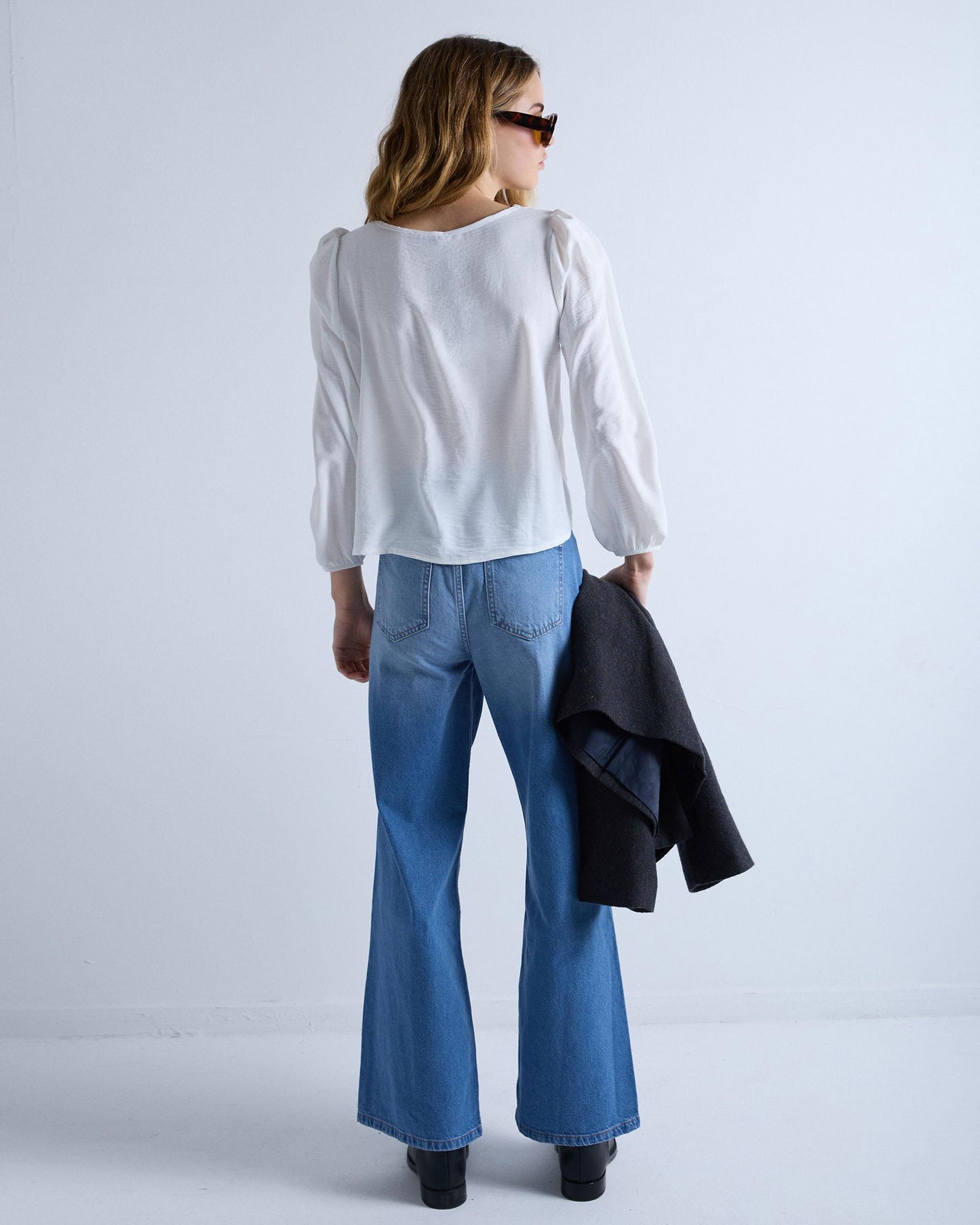 Jeans with Pockets, Wide Leg, Blue Stitching
