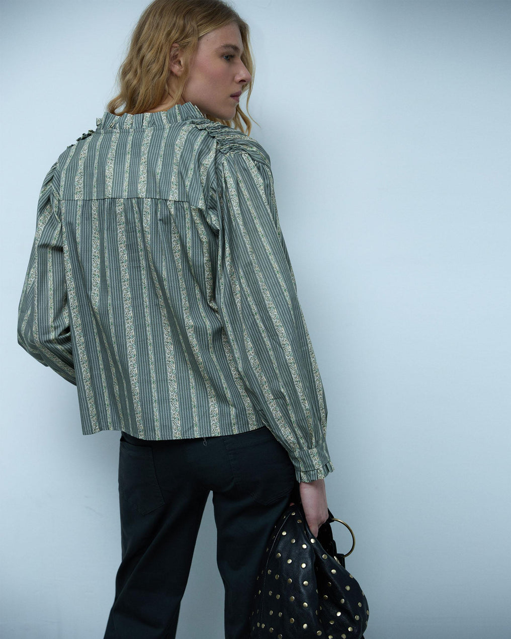 Green Striped Printed Blouse